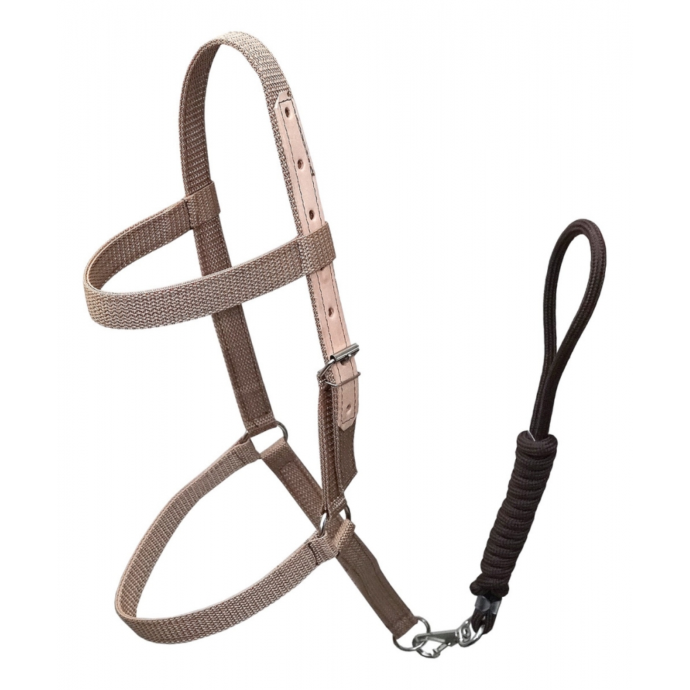 Cabresto Em Fita De Nylon Para Equinos - Bege