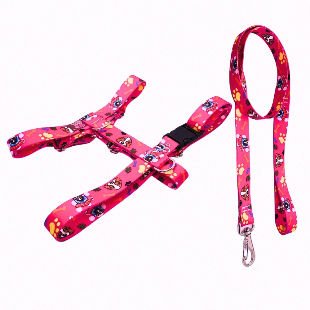 Peitoral Coleira H Para Cachorro Anti-puxão Guia Mosquetão - Rosa